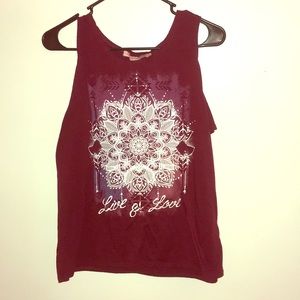 Maroon open shouldered graphic tee
